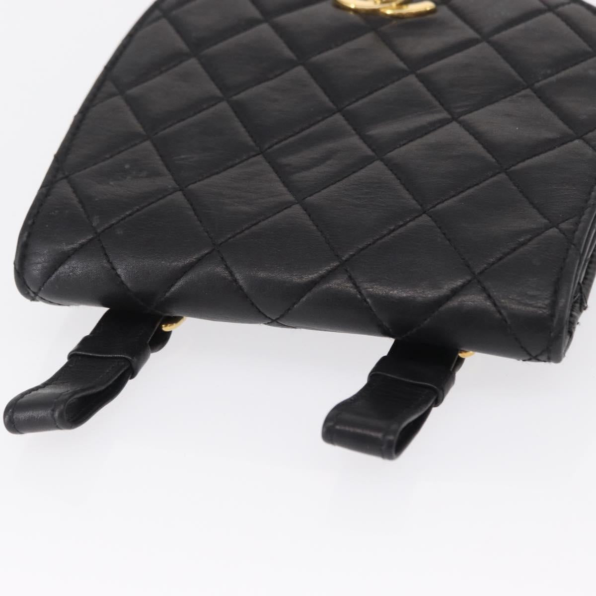 CHANEL Pouch Lamb Skin Black Gold CC Auth 165615
