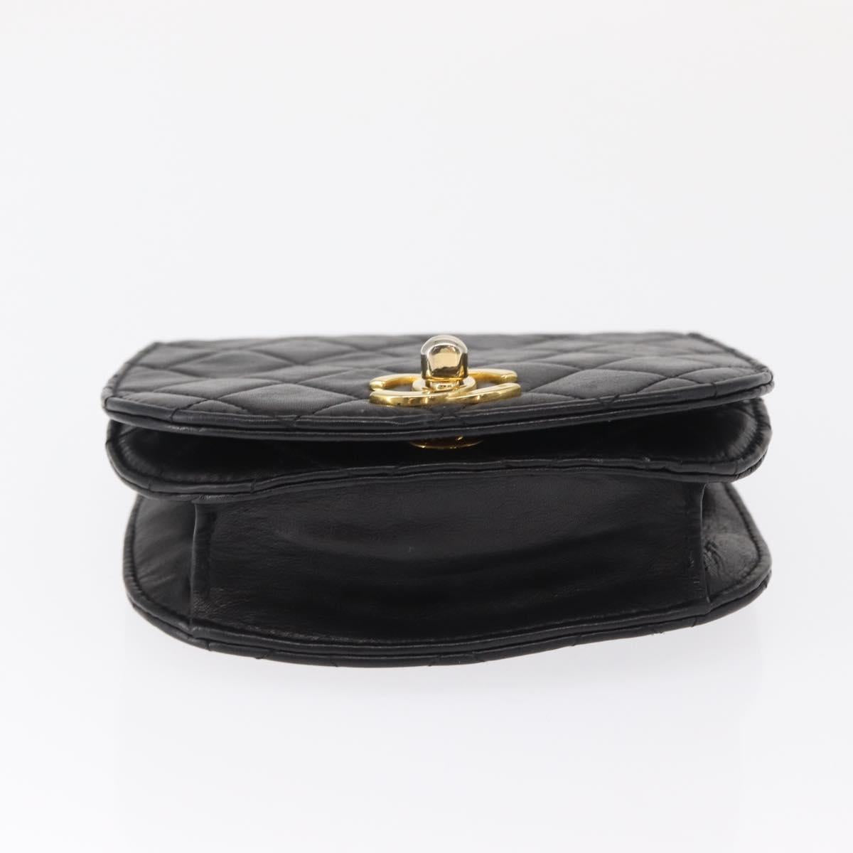 CHANEL Pouch Lamb Skin Black Gold CC Auth 165615
