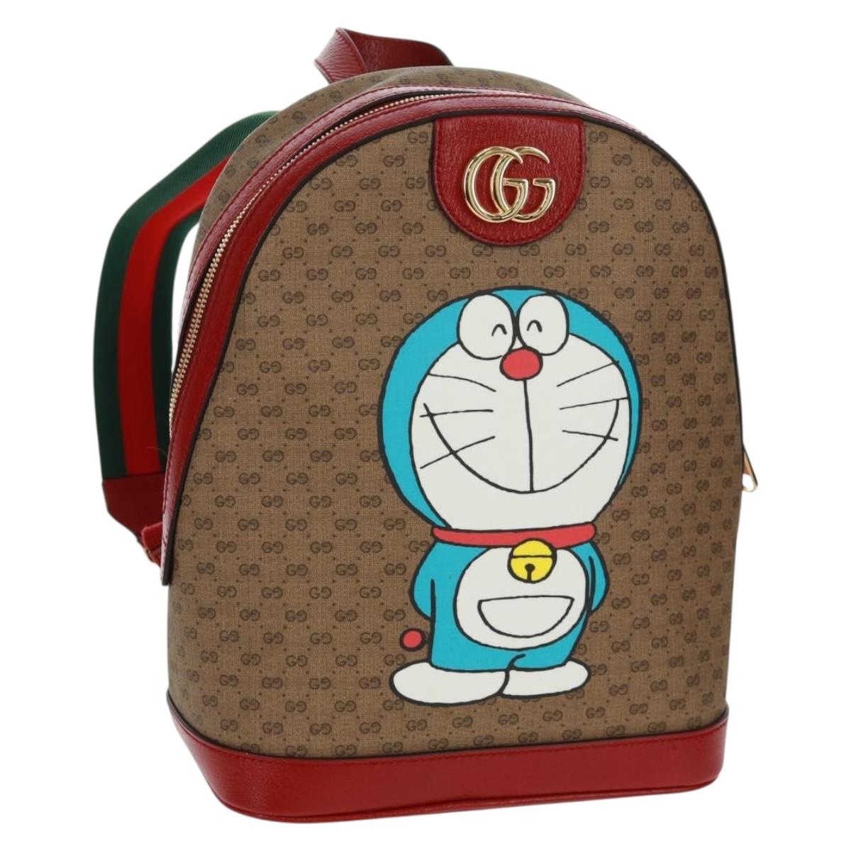 GUCCI Micro GG Supreme Doraemon Backpack PVC Beige Gold 647816 Auth 165616SAM