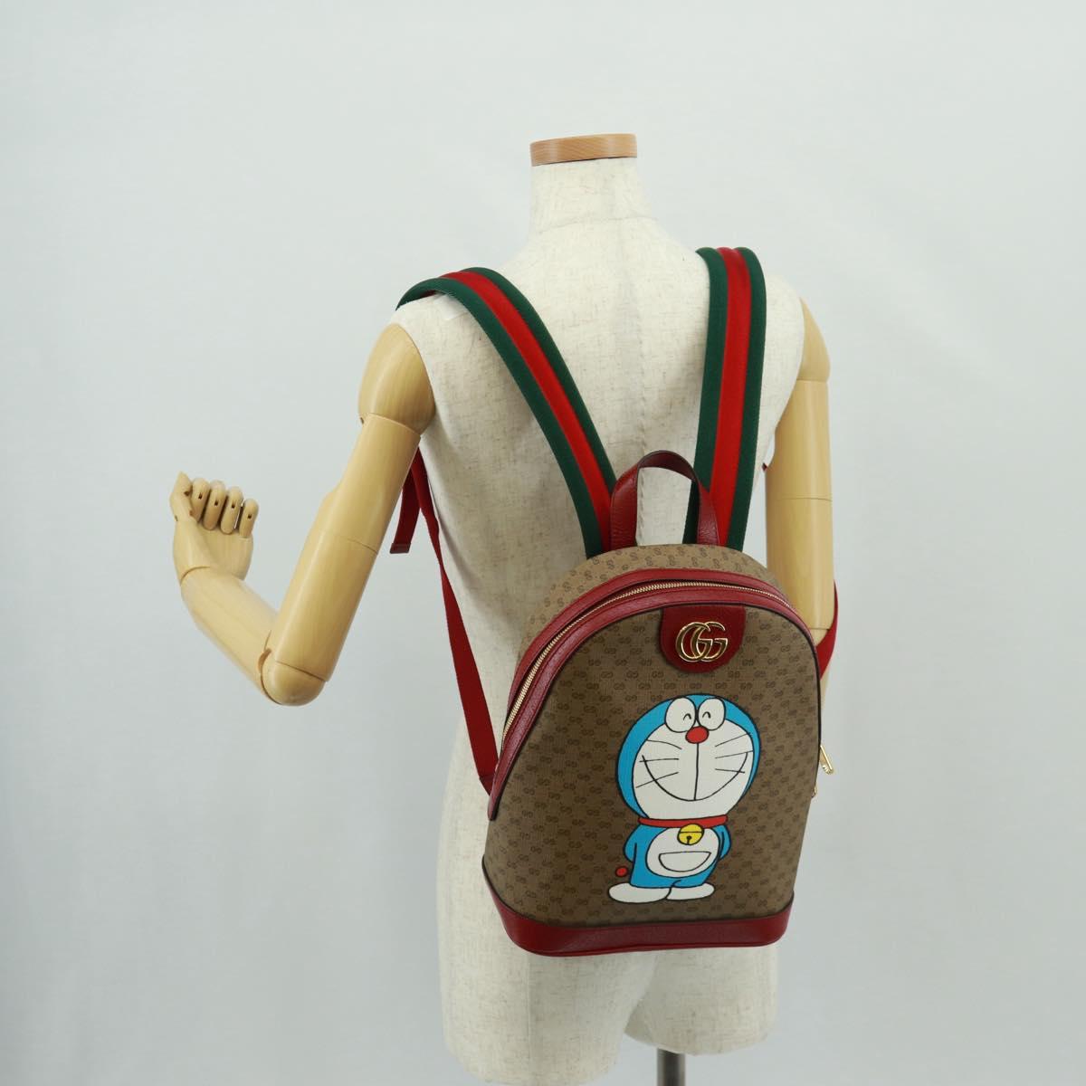 GUCCI Micro GG Supreme Doraemon Backpack PVC Beige Gold 647816 Auth 165616SAM