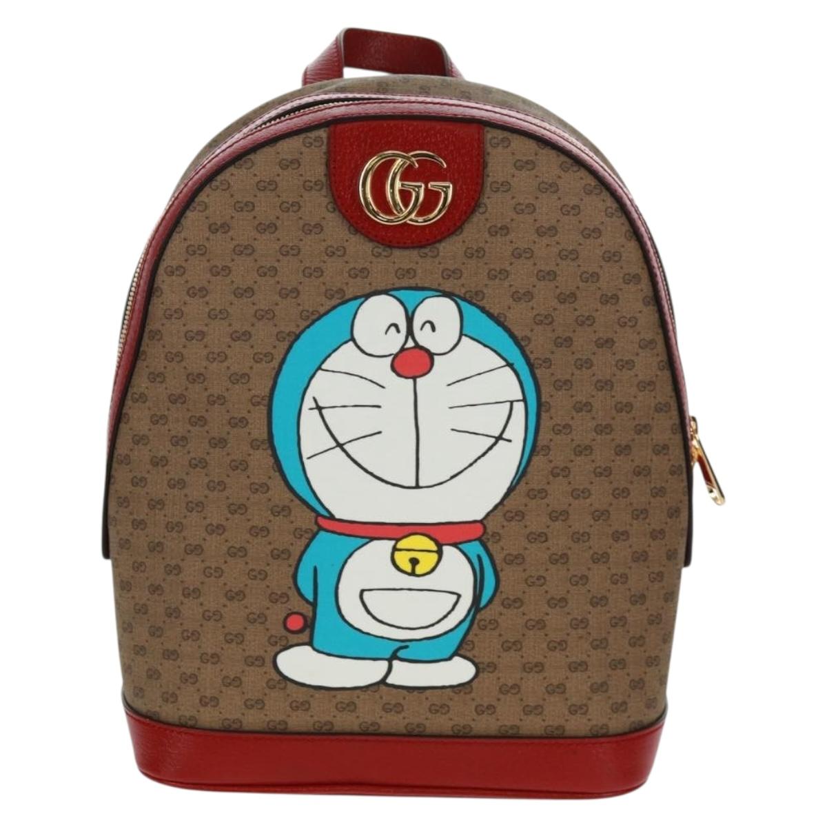 GUCCI Micro GG Supreme Doraemon Backpack PVC Beige Gold 647816 Auth 165616SAM