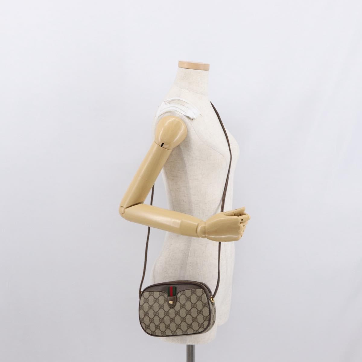 GUCCI GG Supreme Web Sherry Line Bag PVC Beige Gold 007 58 6112 4023 Auth 165618