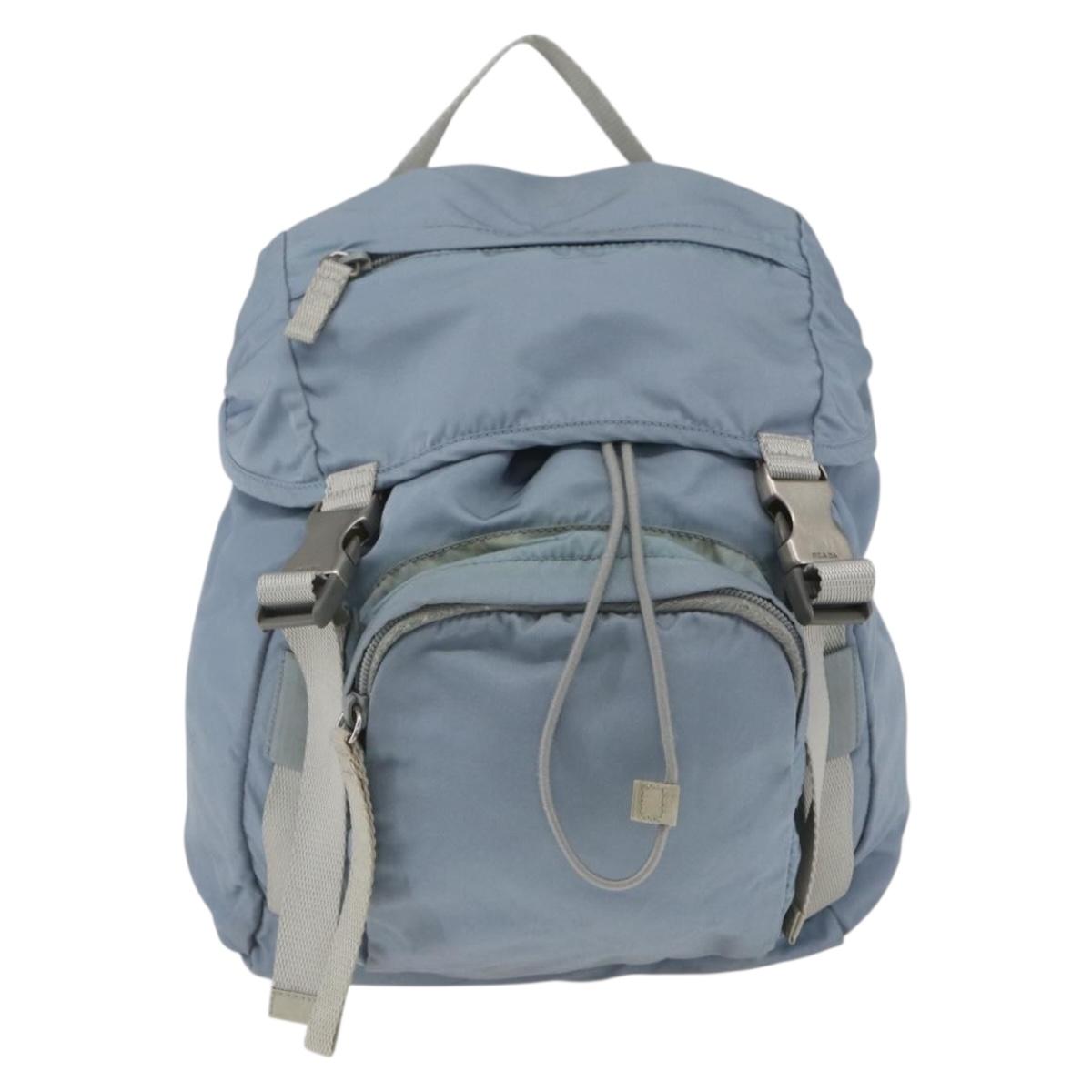 PRADA Backpack Nylon Light Blue Silver Auth 165621