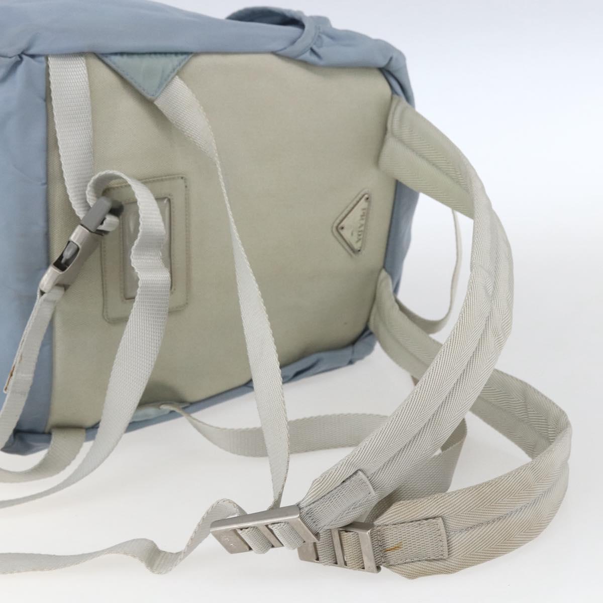PRADA Backpack Nylon Light Blue Silver Auth 165621