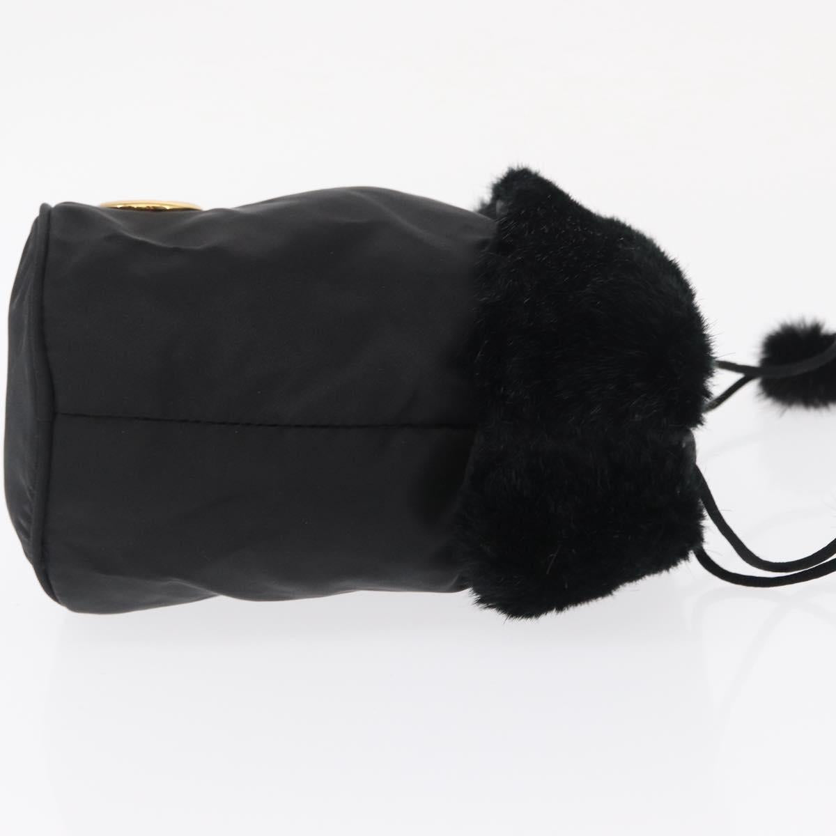 CELINE Pouch Nylon Black Gold Auth 165627