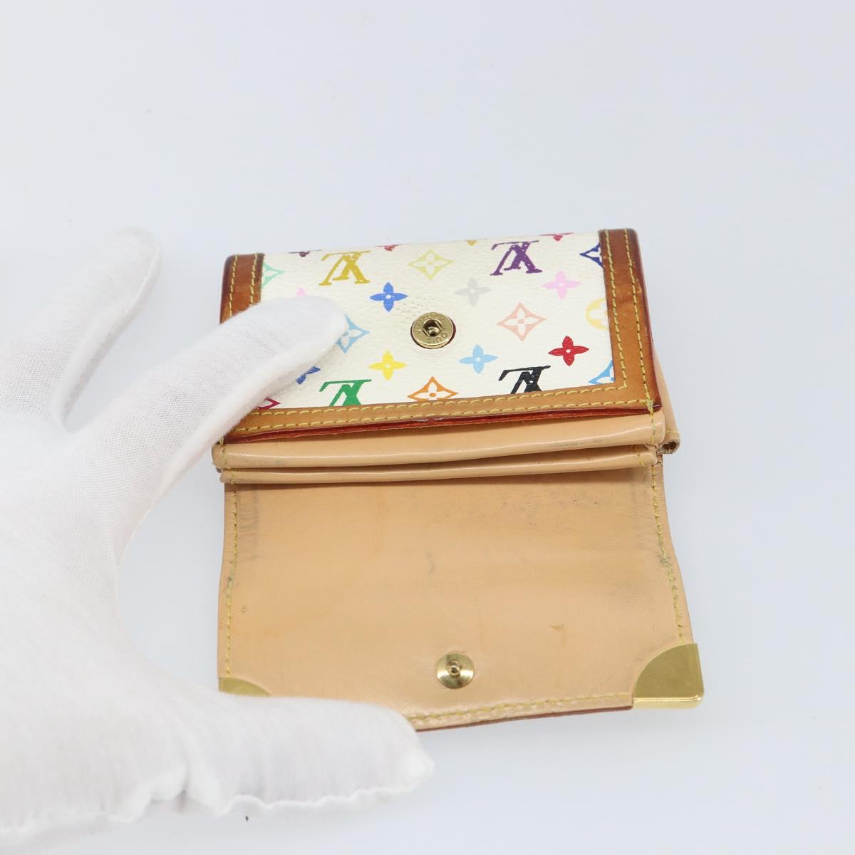 LOUIS VUITTON Multicolor Porte Monnaie Pla Coin Purse White M92657 Auth 165635