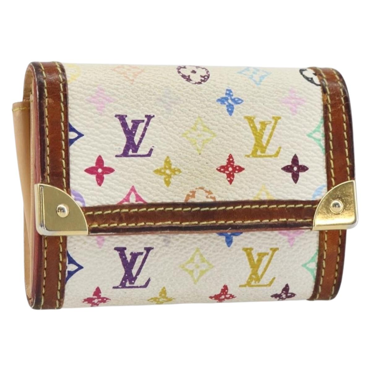 LOUIS VUITTON Multicolor Porte Monnaie Pla Coin Purse White M92657 Auth 165635