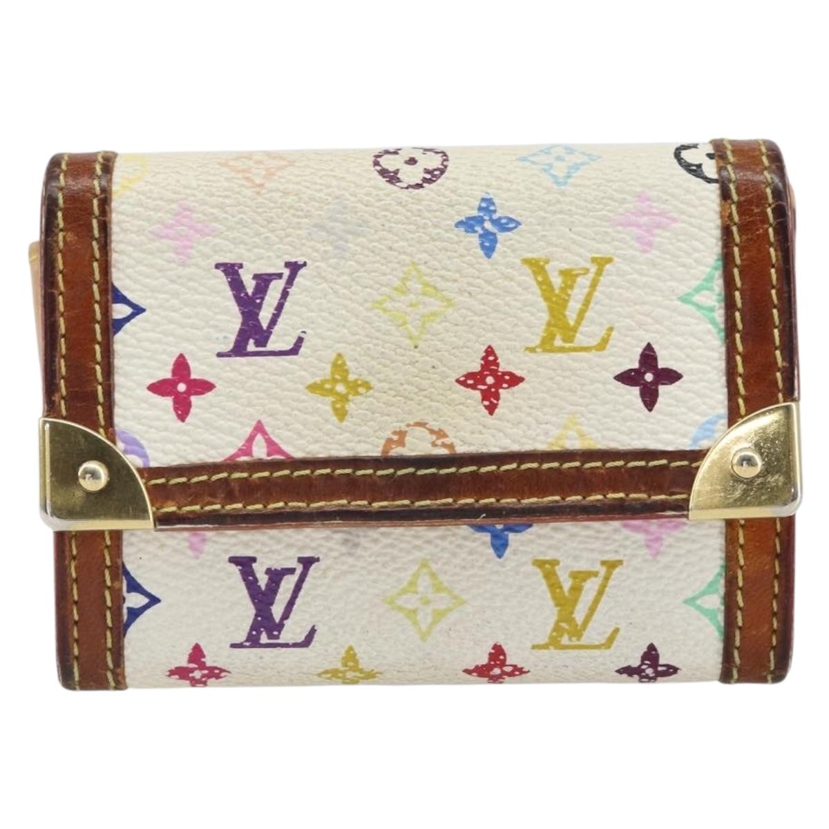 LOUIS VUITTON Multicolor Porte Monnaie Pla Coin Purse White M92657 Auth 165635