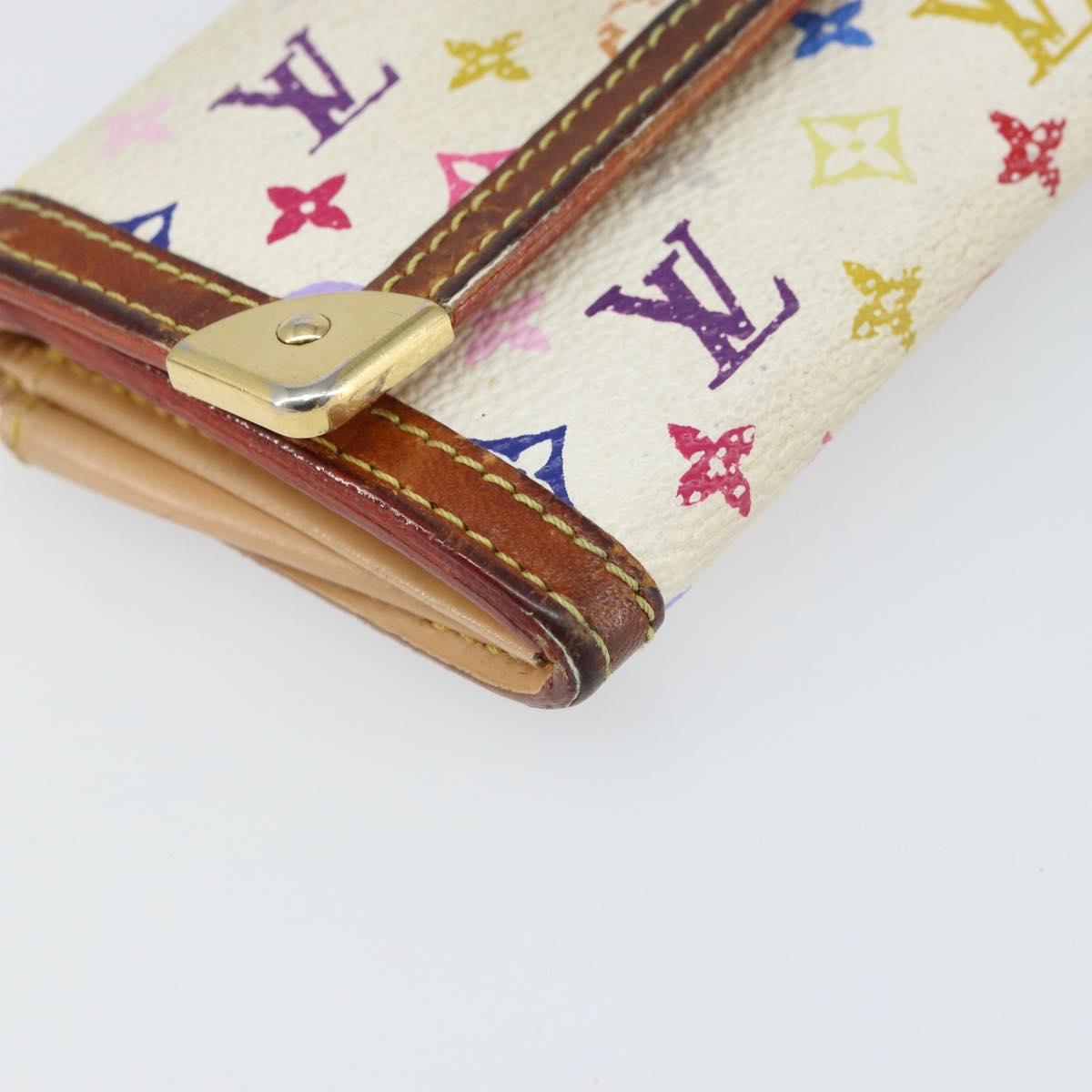 LOUIS VUITTON Multicolor Porte Monnaie Pla Coin Purse White M92657 Auth 165635