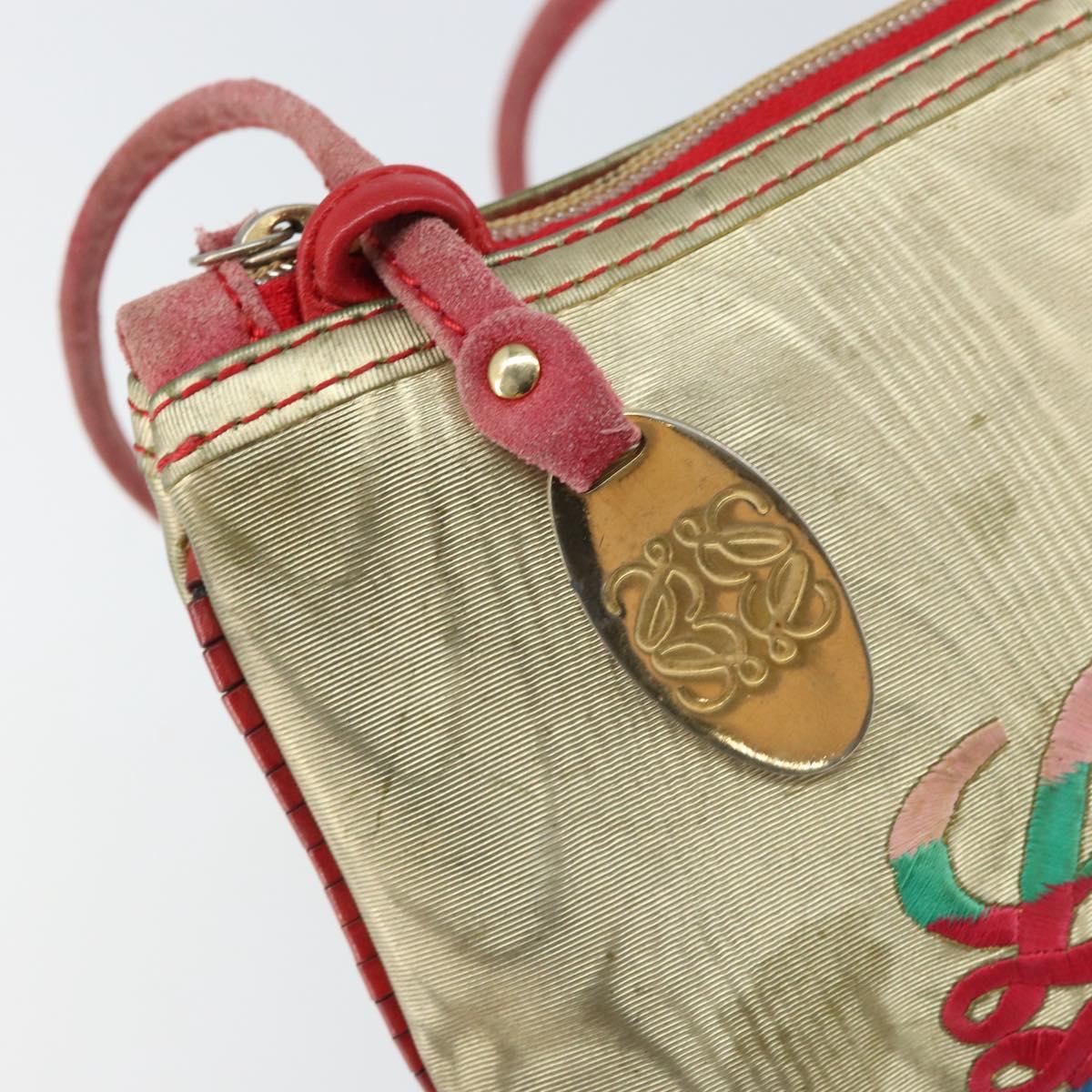 LOEWE Anagram Shoulder Bag Leather Gold Auth 165638