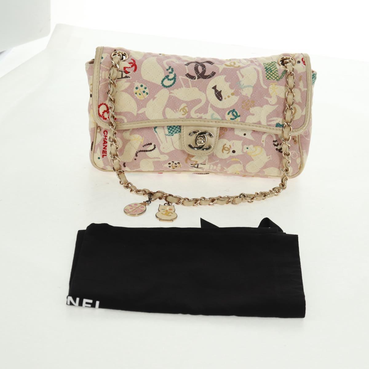 CHANEL Matelasse 25 Single Flap Chain Bag Canvas Beige Gold CC Auth 165652SAV