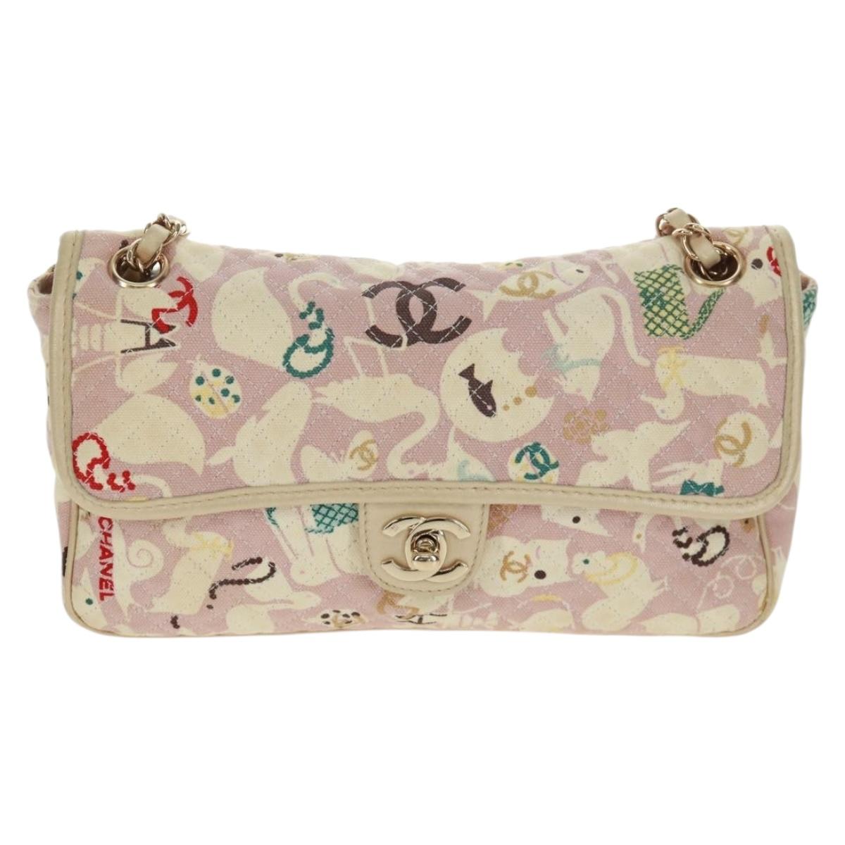 CHANEL Matelasse 25 Single Flap Chain Bag Canvas Beige Gold CC Auth 165652SAV