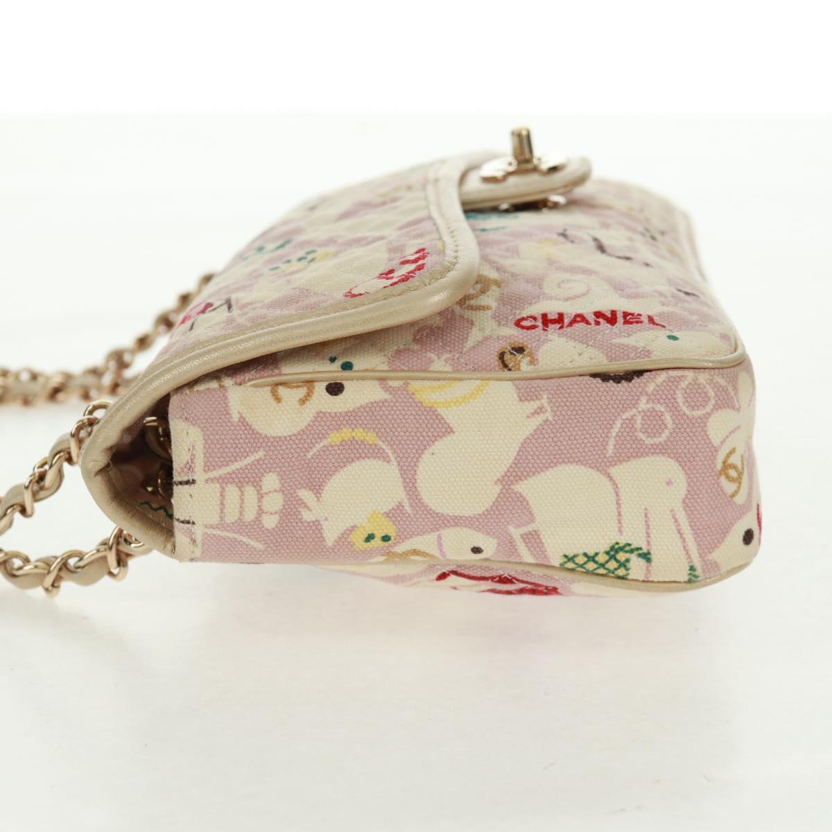 CHANEL Matelasse 25 Single Flap Chain Bag Canvas Beige Gold CC Auth 165652SAV