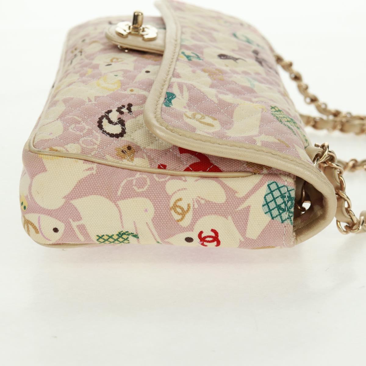 CHANEL Matelasse 25 Single Flap Chain Bag Canvas Beige Gold CC Auth 165652SAV