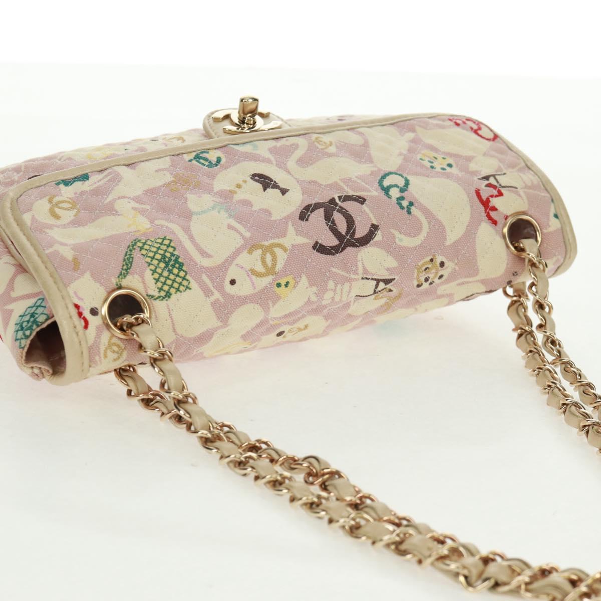 CHANEL Matelasse 25 Single Flap Chain Bag Canvas Beige Gold CC Auth 165652SAV