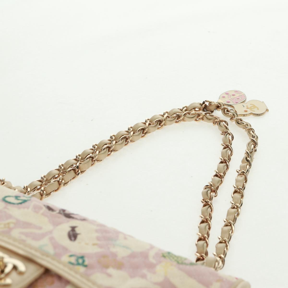 CHANEL Matelasse 25 Single Flap Chain Bag Canvas Beige Gold CC Auth 165652SAV