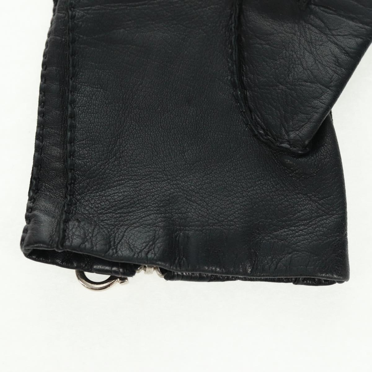 Salvatore Ferragamo Gancini Gloves Leather Black Auth 165653M