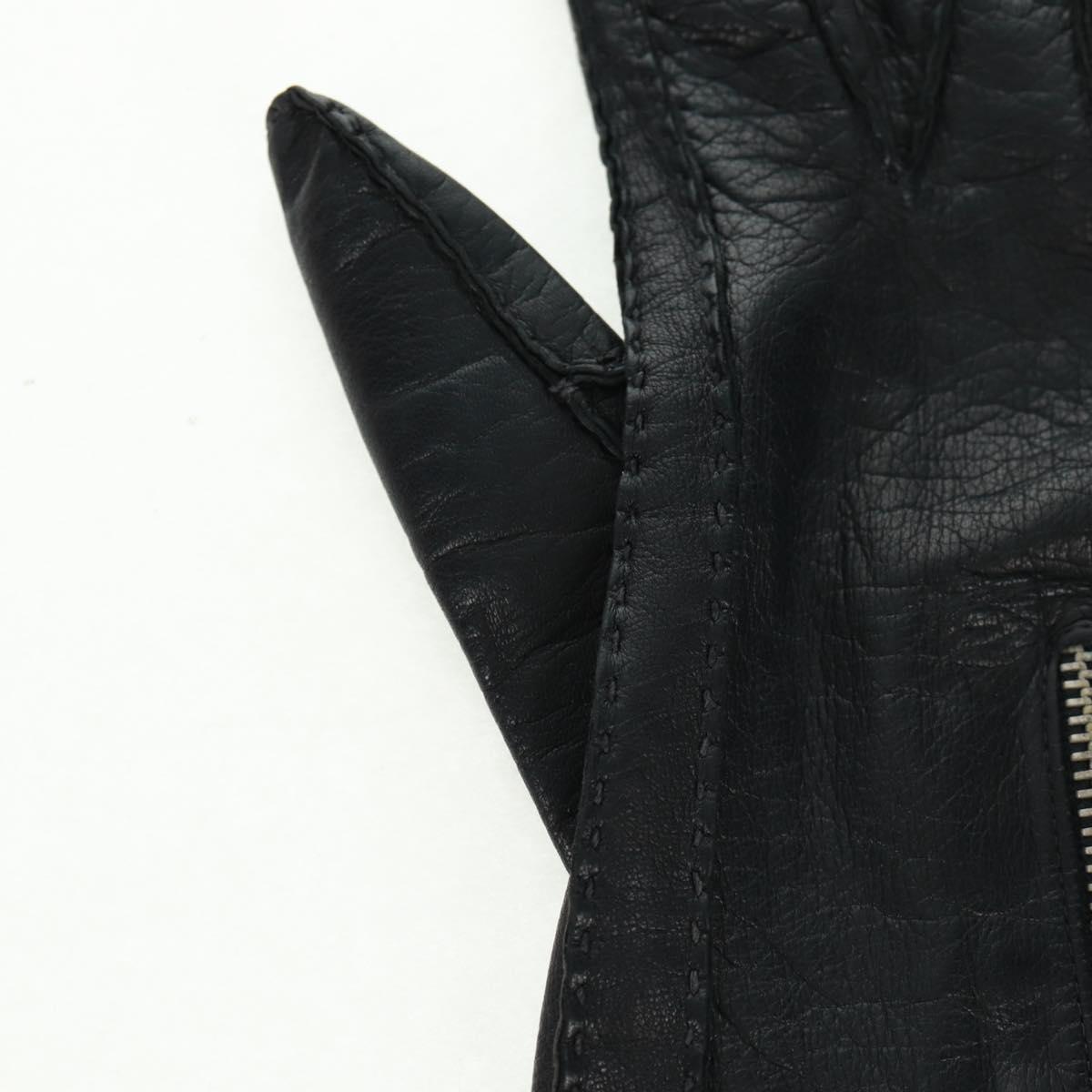 Salvatore Ferragamo Gancini Gloves Leather Black Auth 165653M