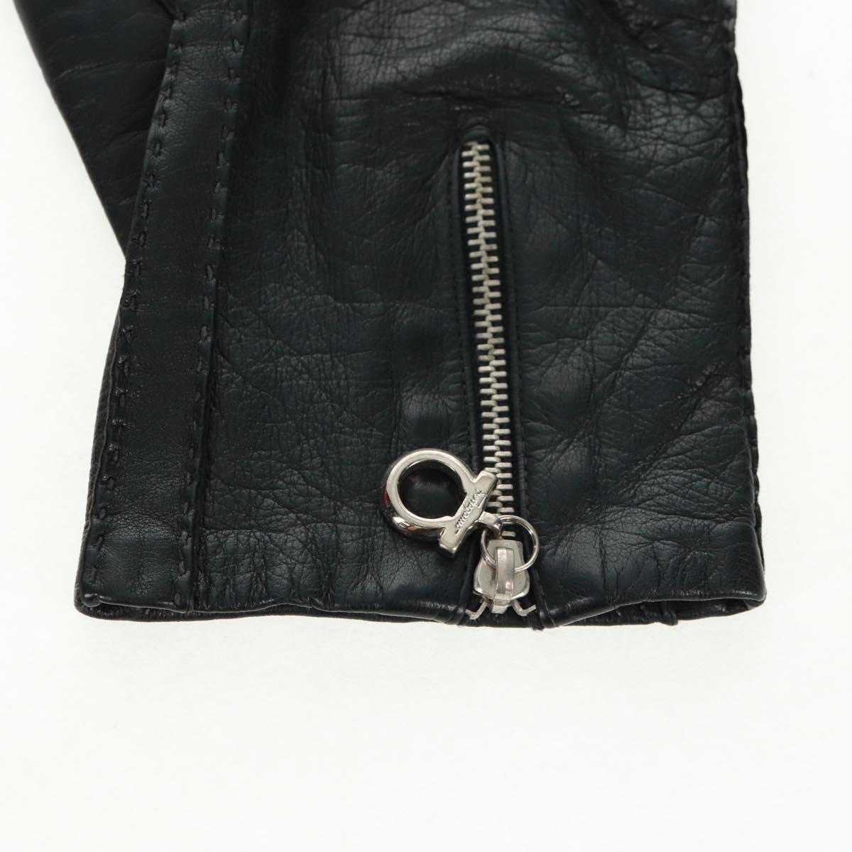 Salvatore Ferragamo Gancini Gloves Leather Black Auth 165653M