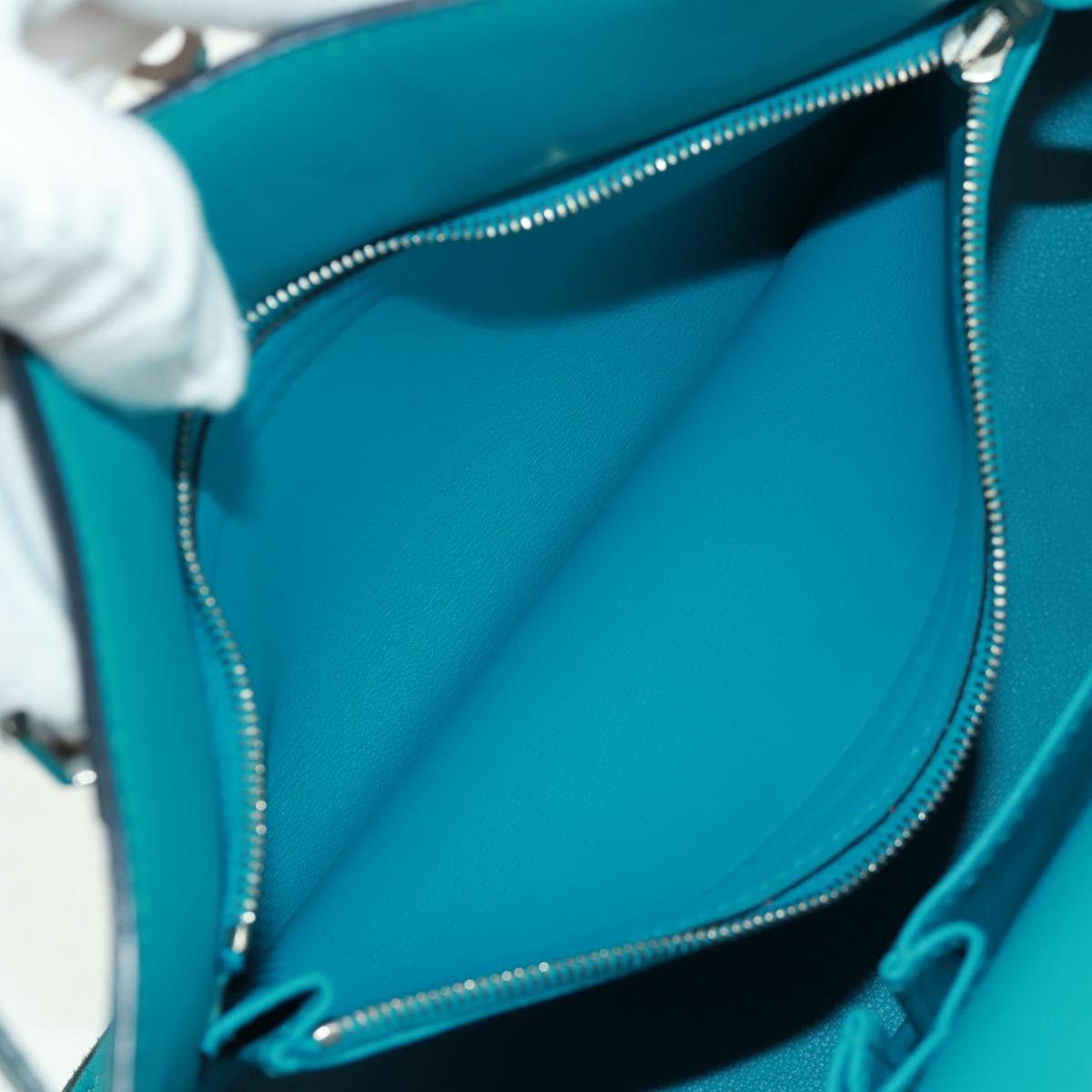 HERMES Gypsy Shiel 28 Shoulder Bag Swift Turquoise Blue Silver Auth 165659SM