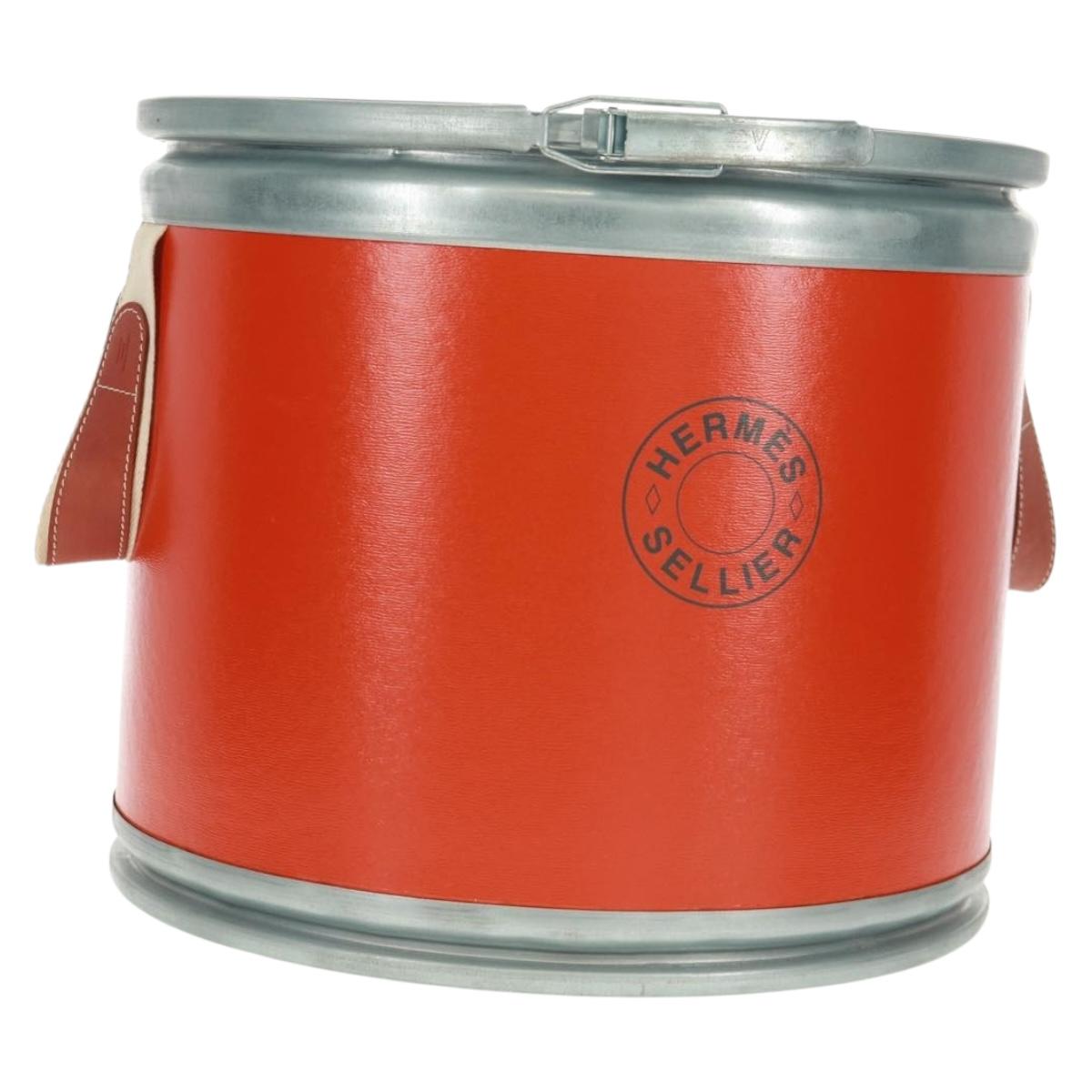 HERMES Saddle box Accessory Case metal Orange H800108E 9J Auth 165660V