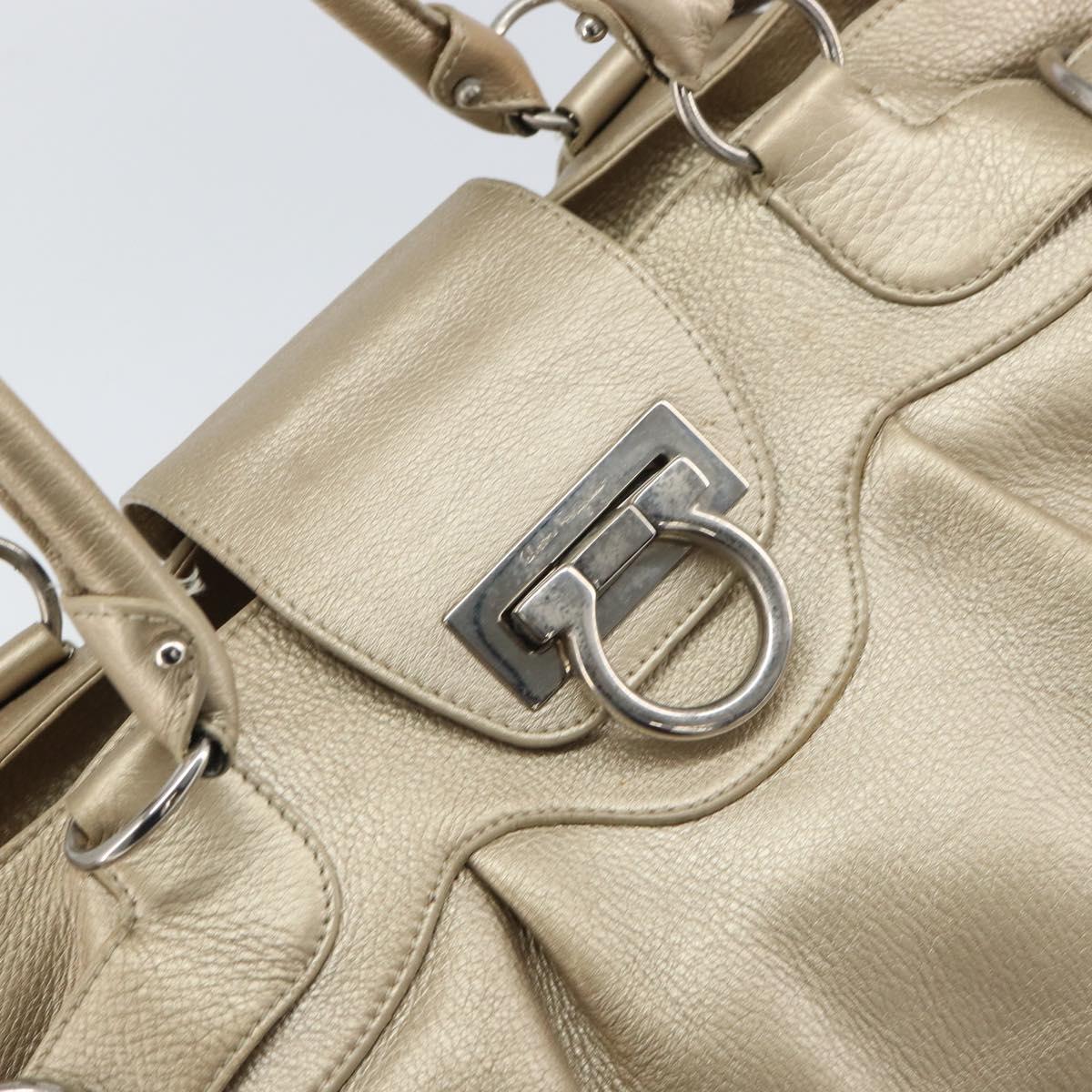 Salvatore Ferragamo Gancini Hand Bag Leather Gold Auth 165661