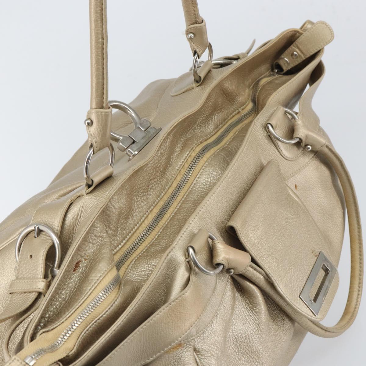 Salvatore Ferragamo Gancini Hand Bag Leather Gold Auth 165661