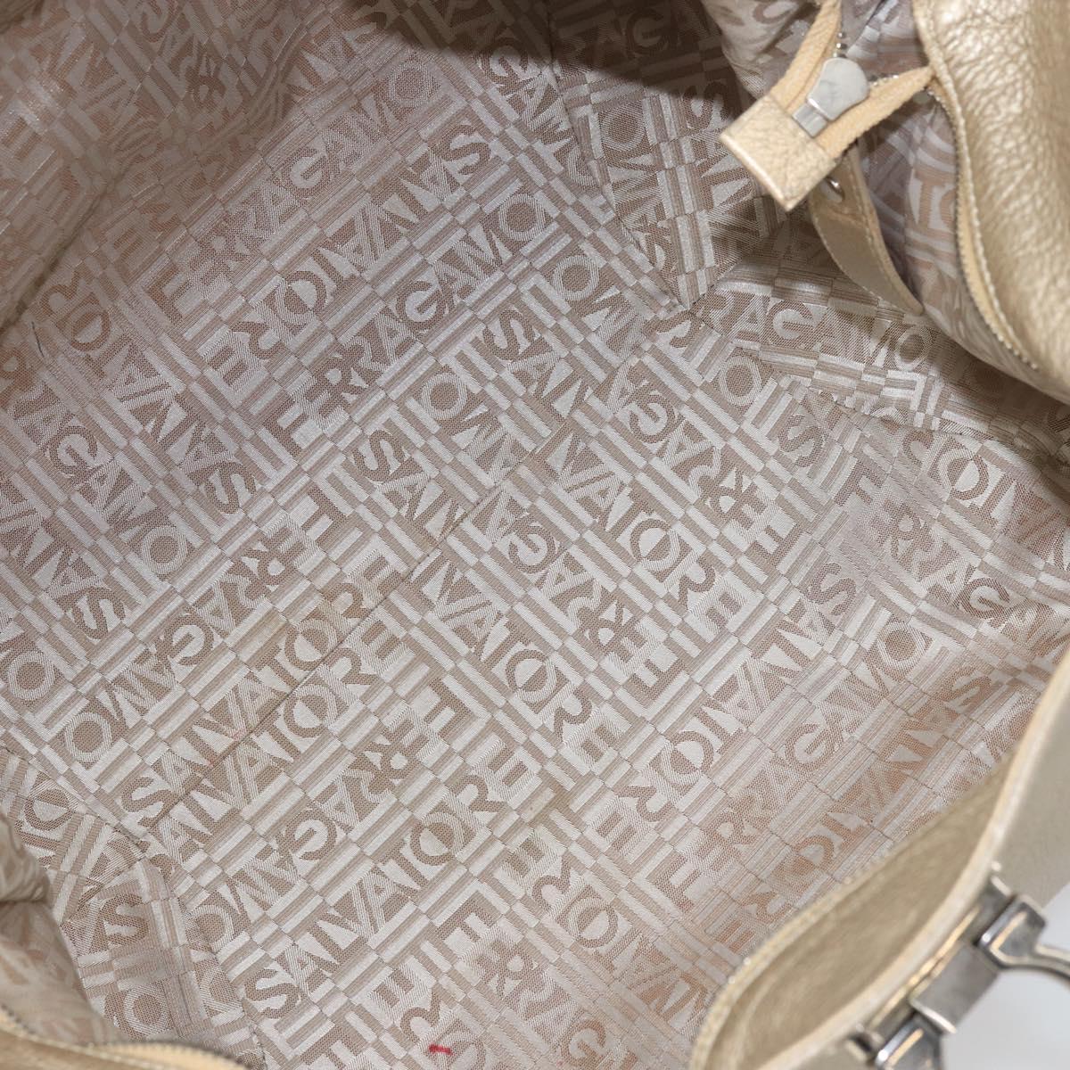 Salvatore Ferragamo Gancini Hand Bag Leather Gold Auth 165661