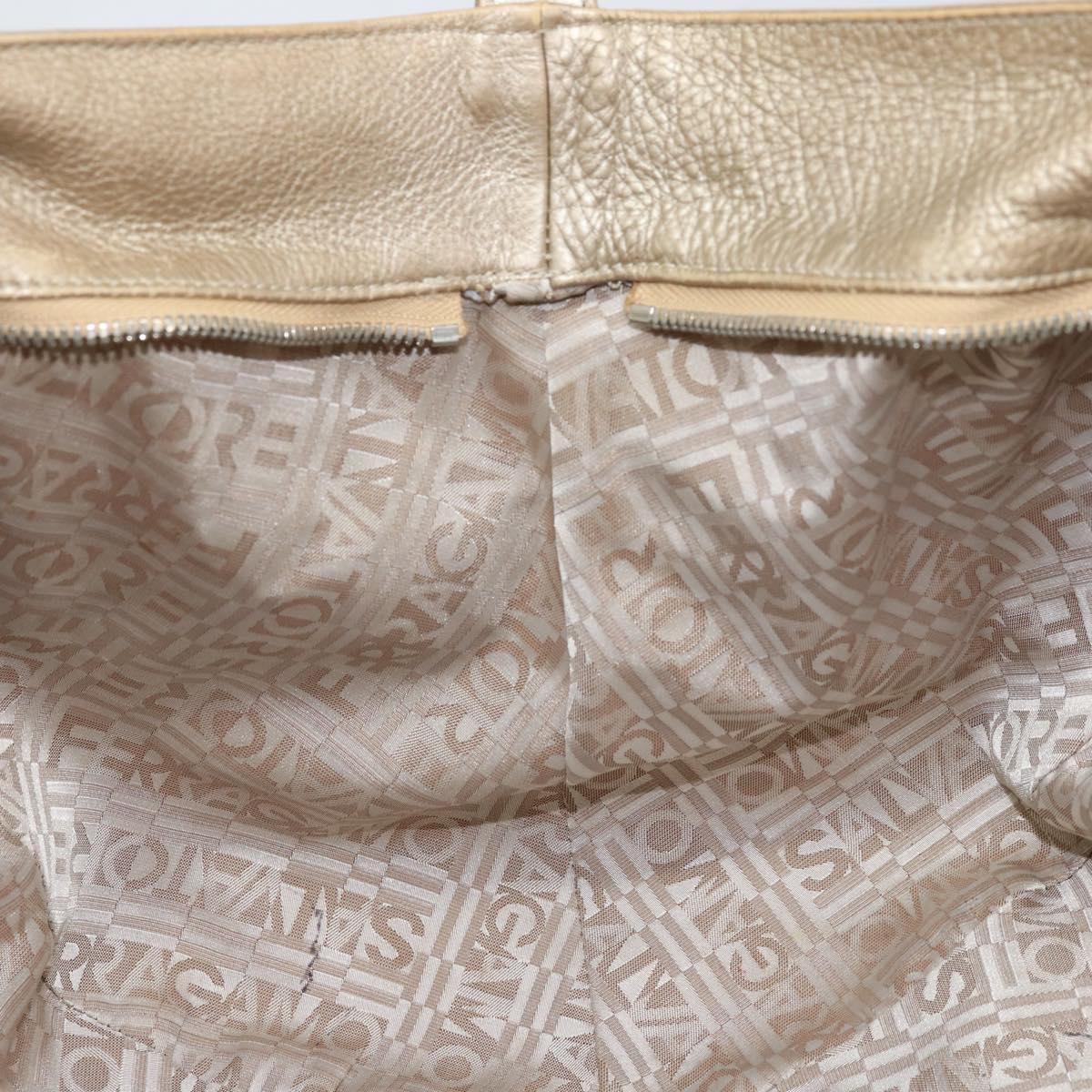 Salvatore Ferragamo Gancini Hand Bag Leather Gold Auth 165661