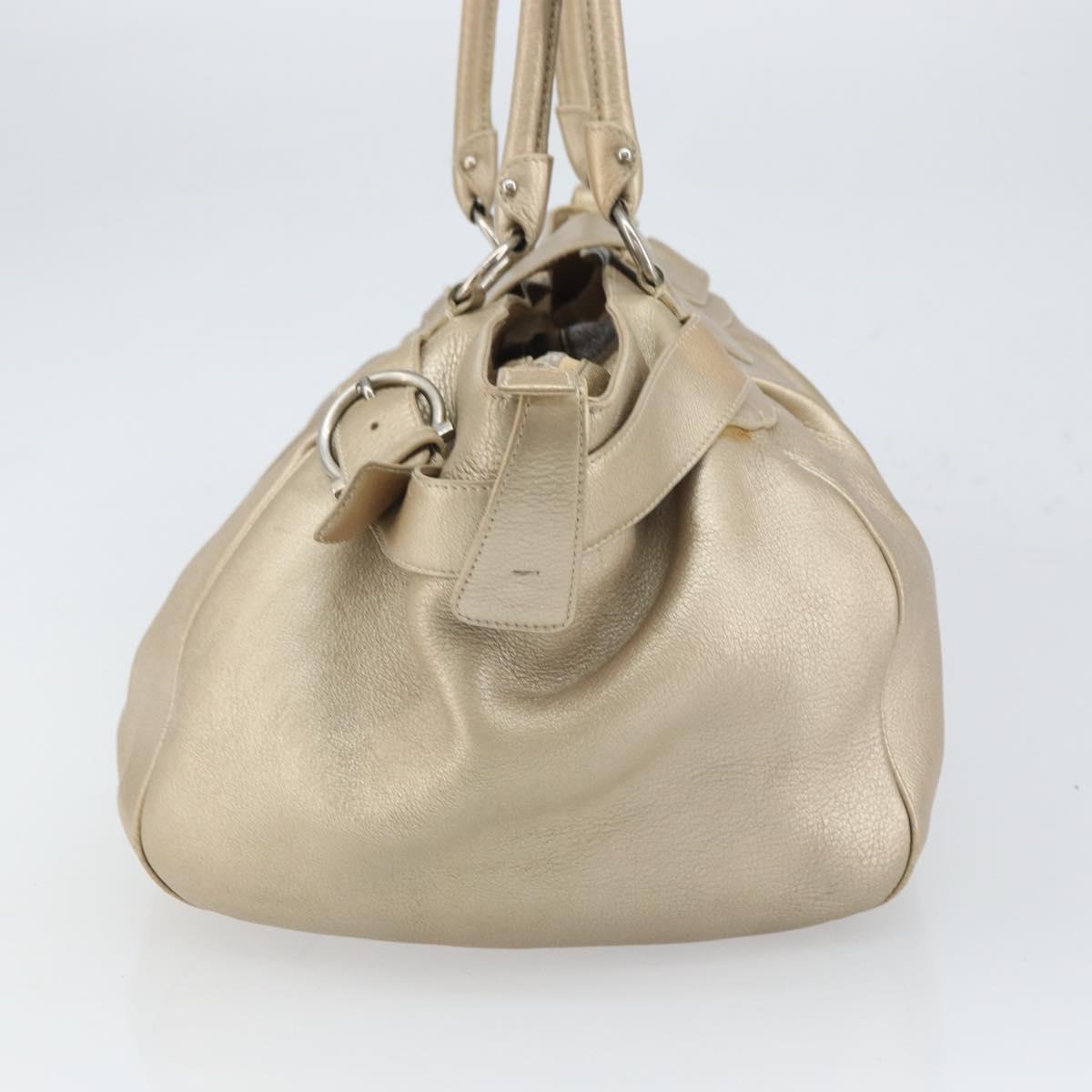 Salvatore Ferragamo Gancini Hand Bag Leather Gold Auth 165661