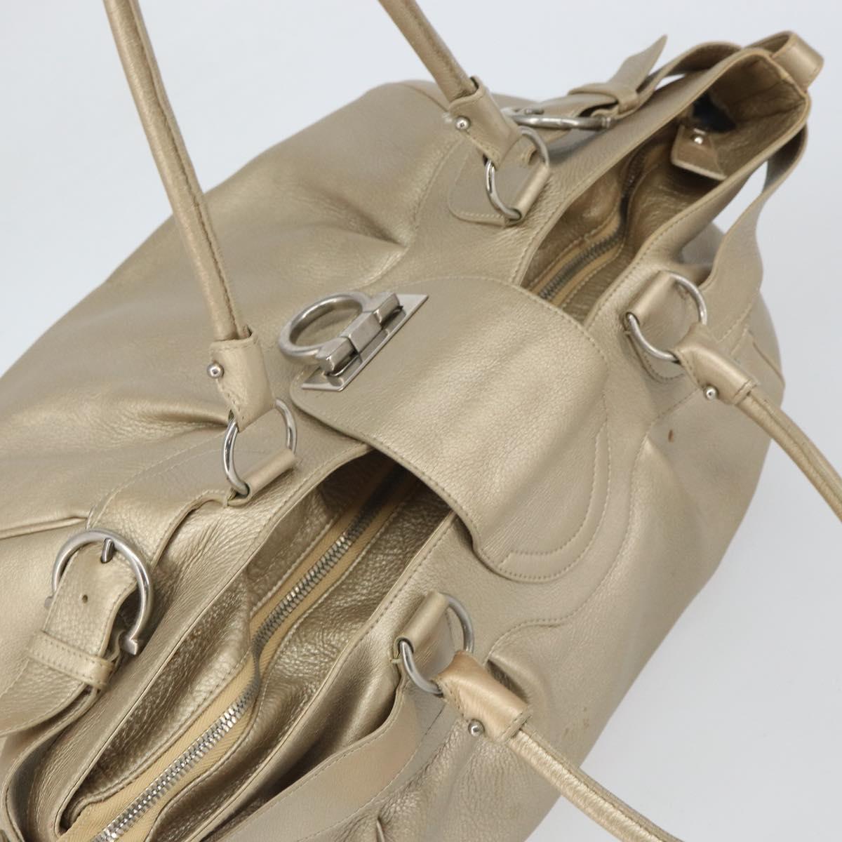 Salvatore Ferragamo Gancini Hand Bag Leather Gold Auth 165661