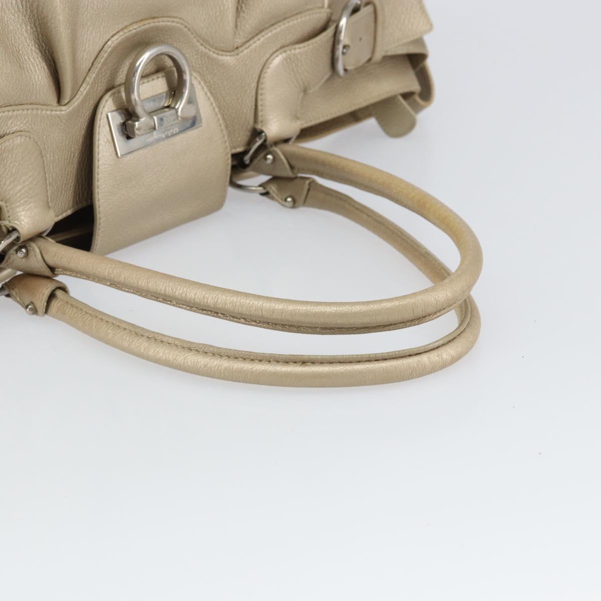 Salvatore Ferragamo Gancini Hand Bag Leather Gold Auth 165661