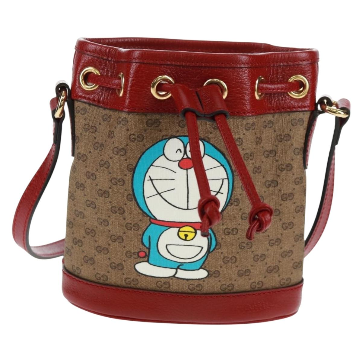GUCCI テ Doraemon Micro GG Supreme Shoulder Bag PVC Beige 647801 Auth 165675SM