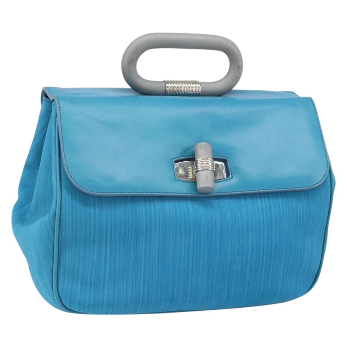 BALLY Hand Bag Nylon Blue Silver Auth 165750
