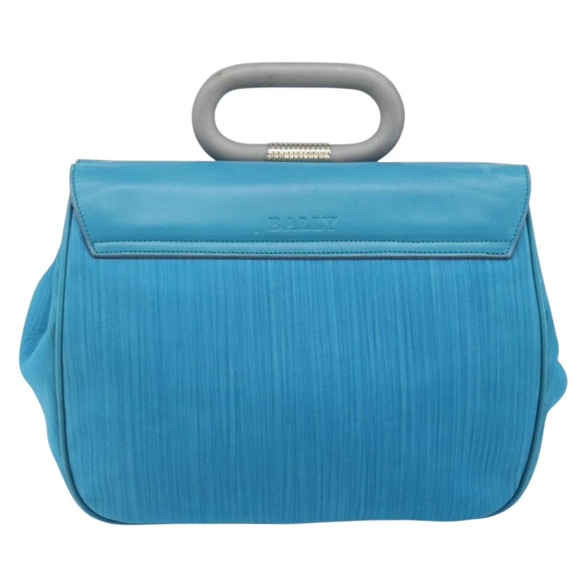 BALLY Hand Bag Nylon Blue Silver Auth 165750