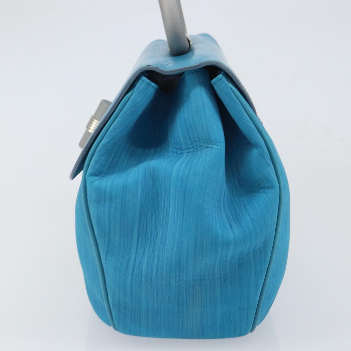 BALLY Hand Bag Nylon Blue Silver Auth 165750