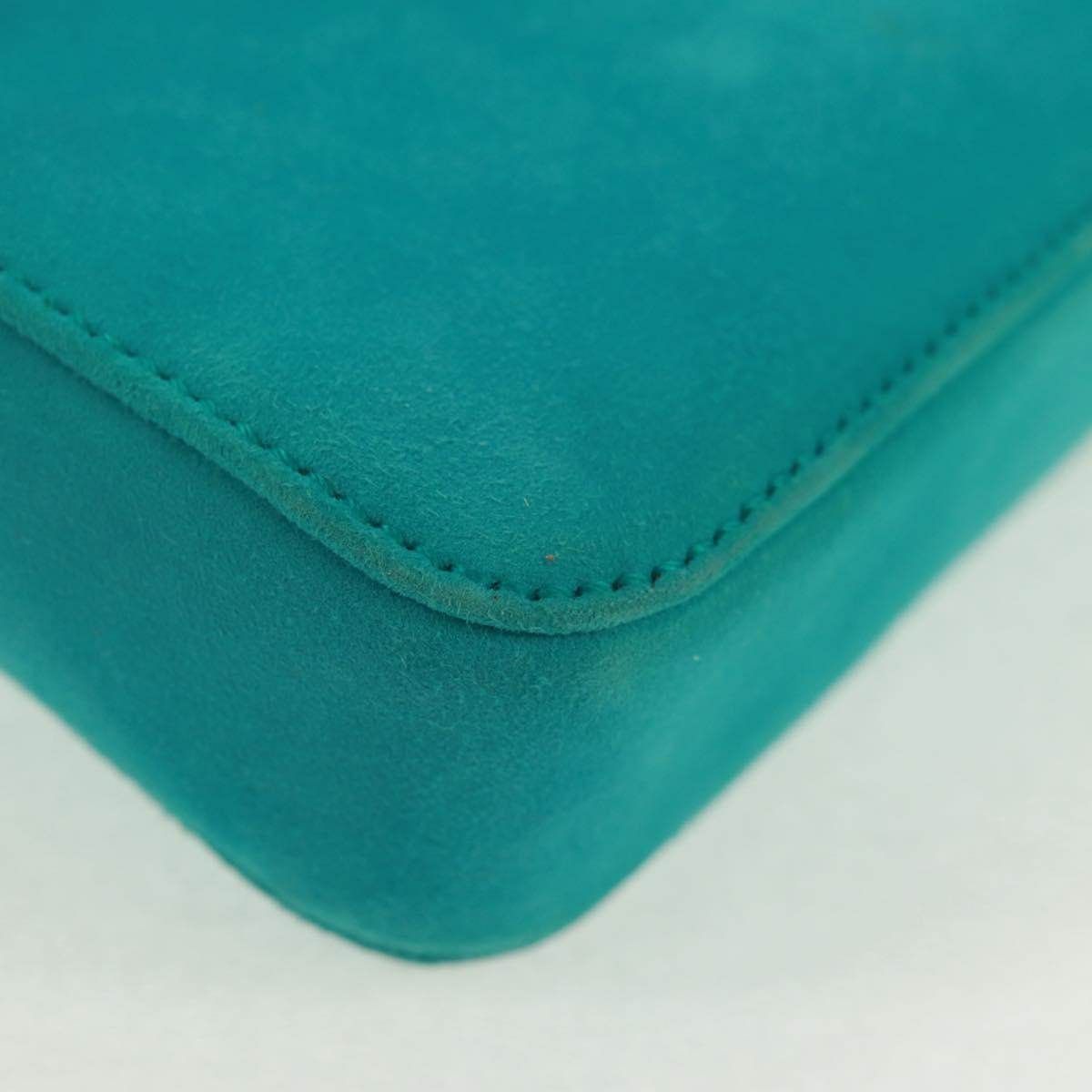 PRADA Hand Bag Suede Turquoise Blue Gold Auth 165751V