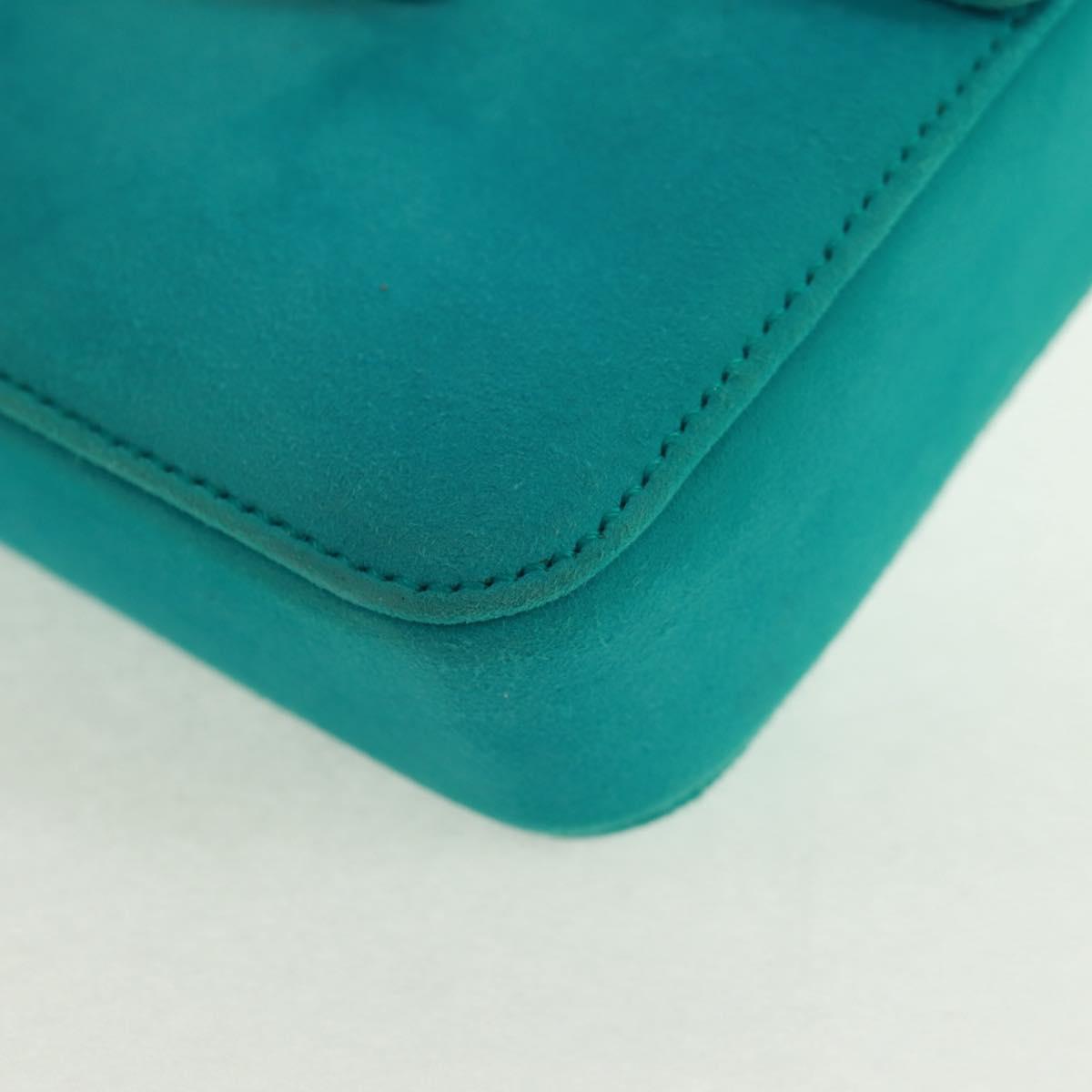 PRADA Hand Bag Suede Turquoise Blue Gold Auth 165751V