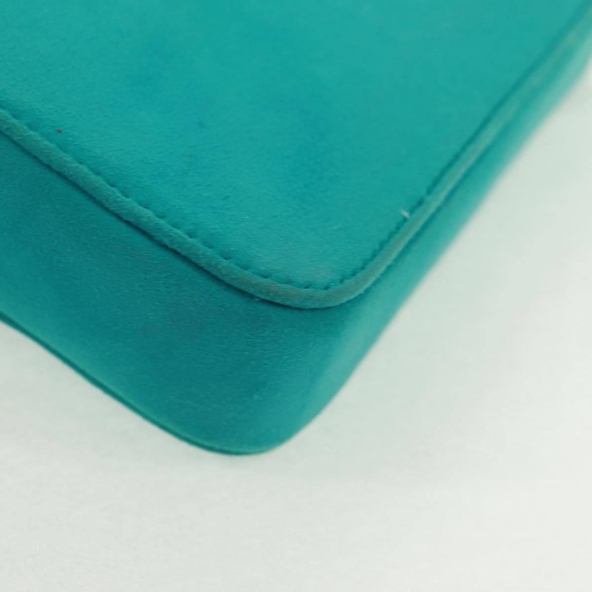 PRADA Hand Bag Suede Turquoise Blue Gold Auth 165751V