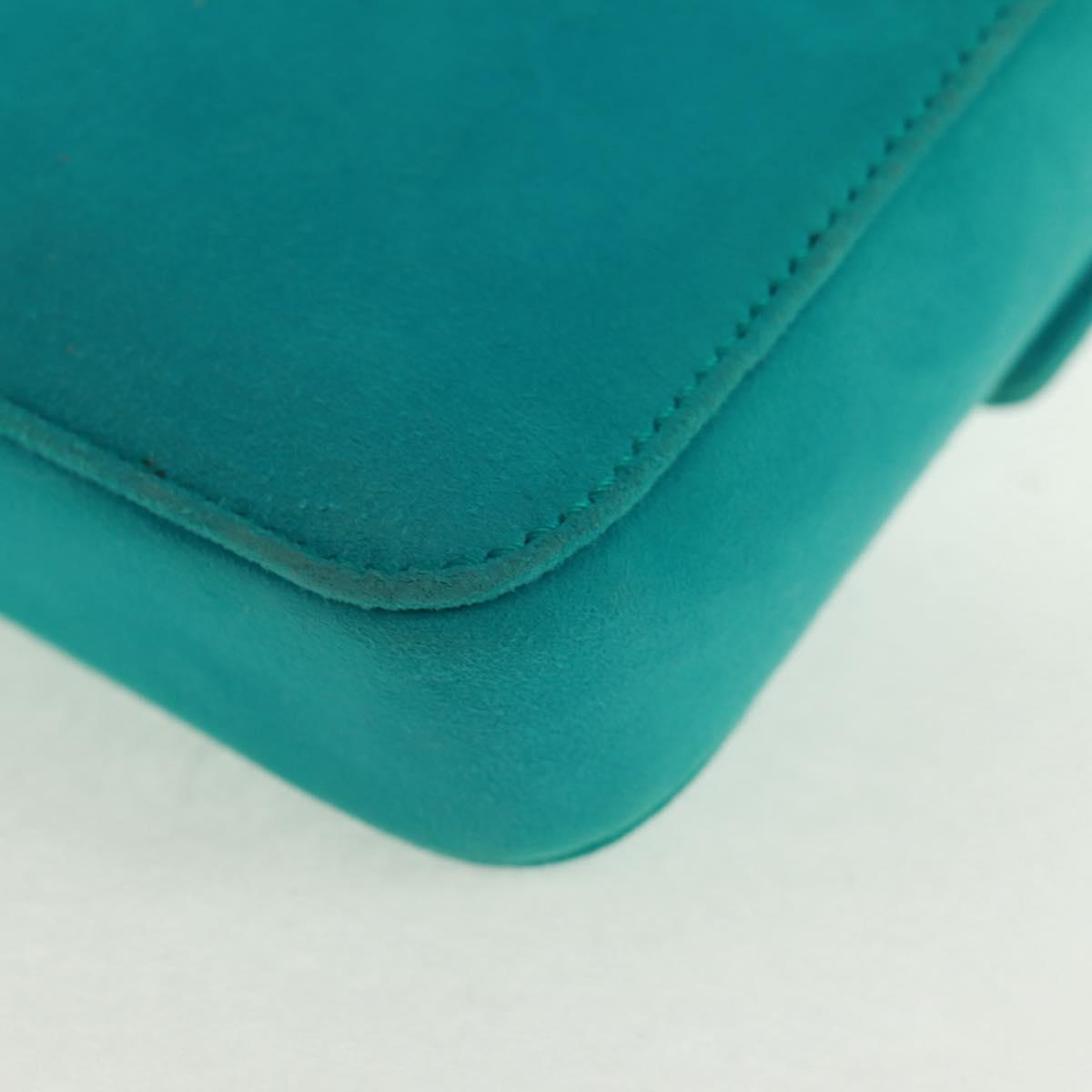 PRADA Hand Bag Suede Turquoise Blue Gold Auth 165751V