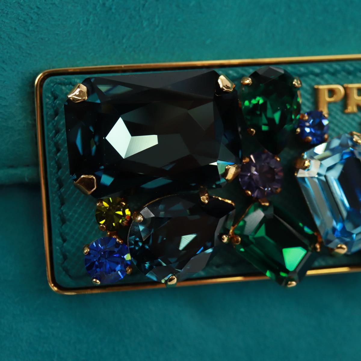 PRADA Hand Bag Suede Turquoise Blue Gold Auth 165751V