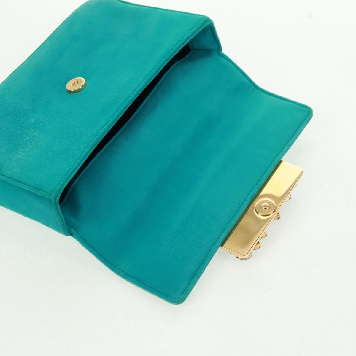 PRADA Hand Bag Suede Turquoise Blue Gold Auth 165751V