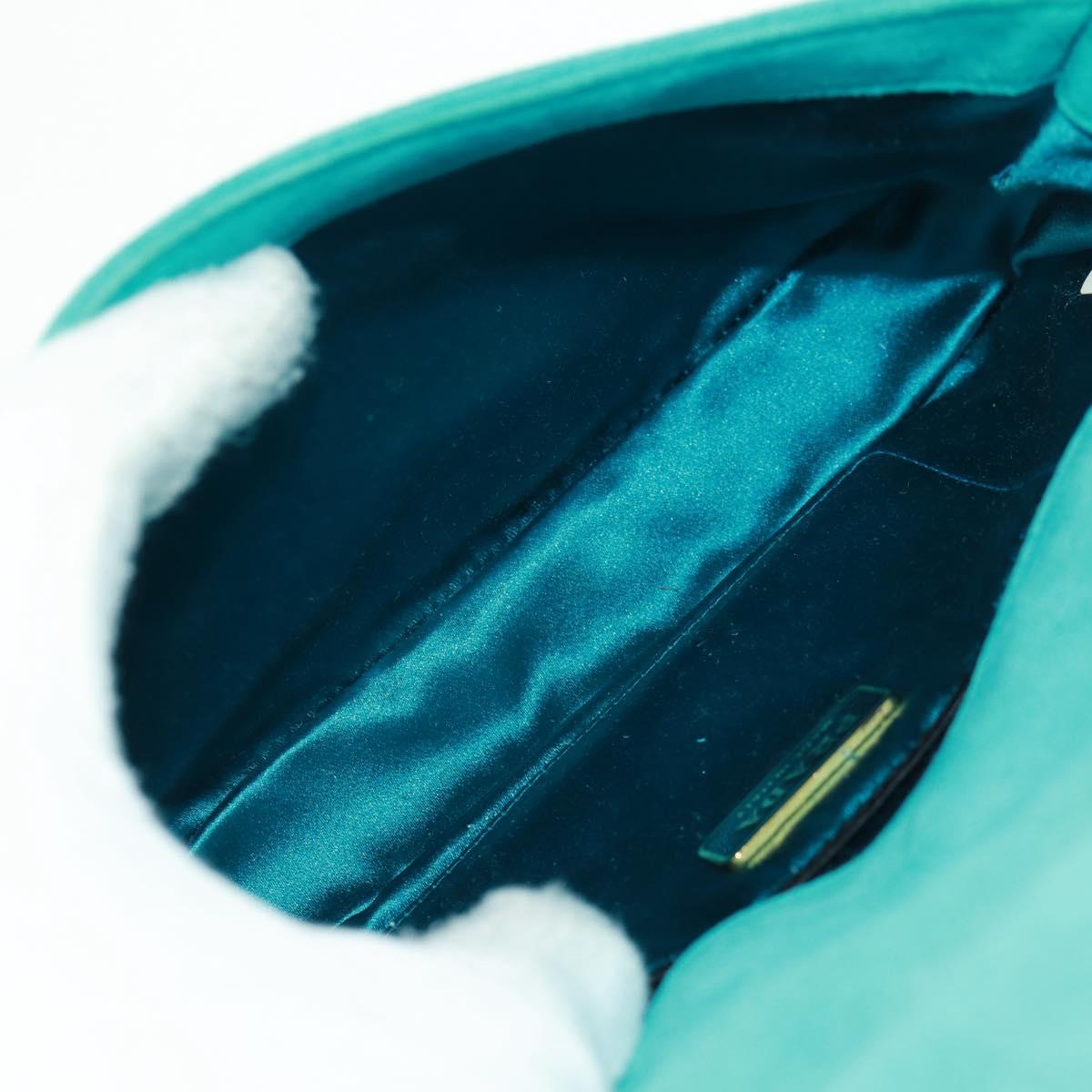 PRADA Hand Bag Suede Turquoise Blue Gold Auth 165751V