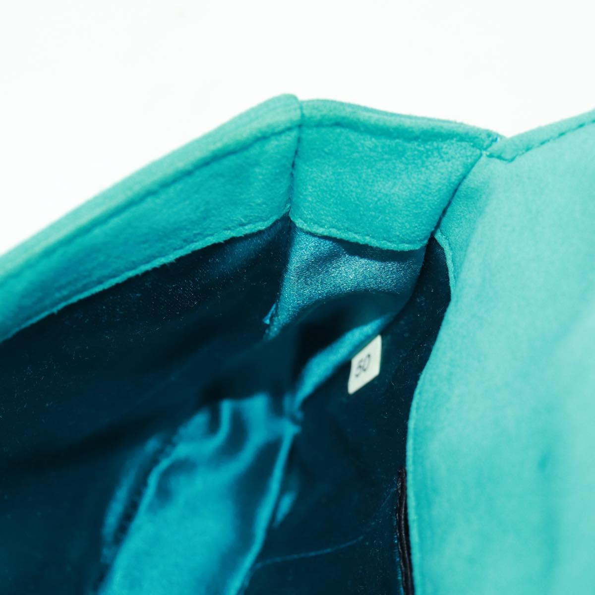 PRADA Hand Bag Suede Turquoise Blue Gold Auth 165751V