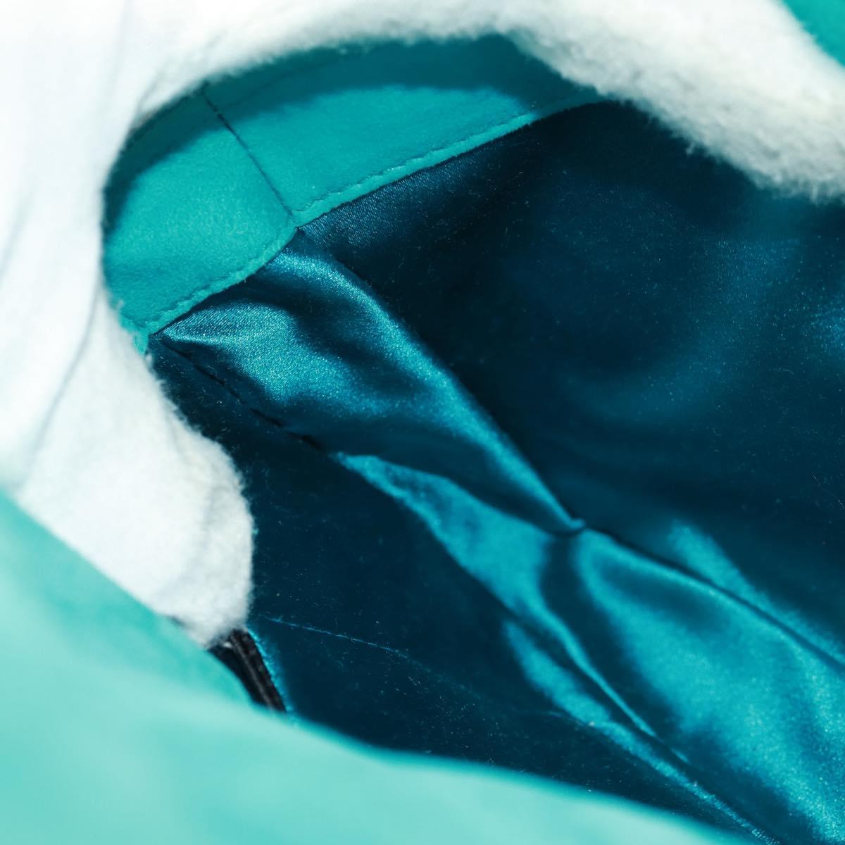 PRADA Hand Bag Suede Turquoise Blue Gold Auth 165751V