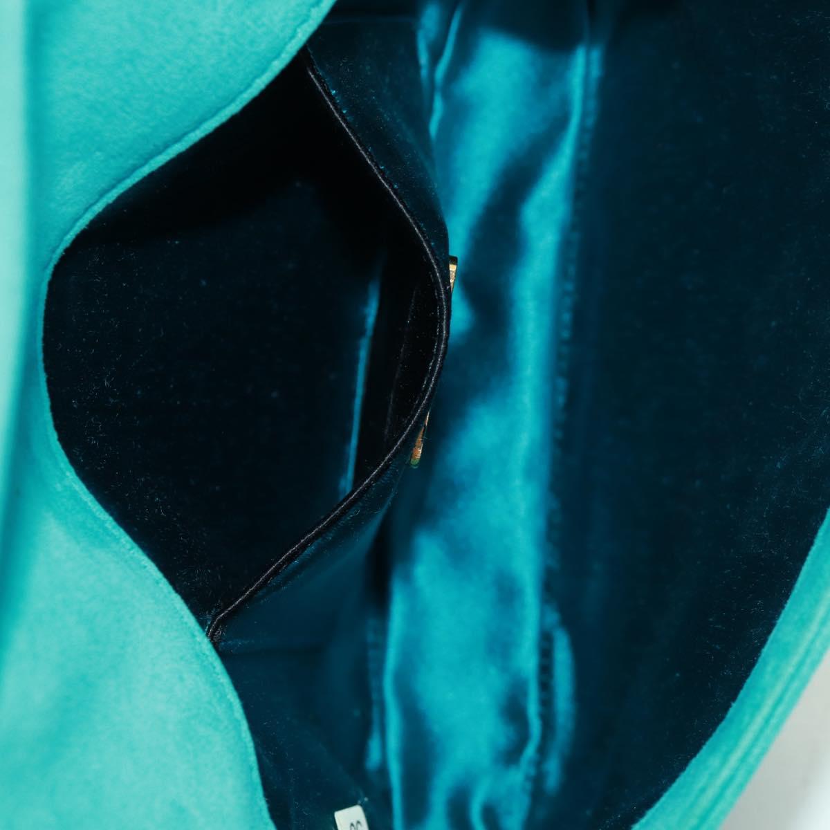 PRADA Hand Bag Suede Turquoise Blue Gold Auth 165751SAV