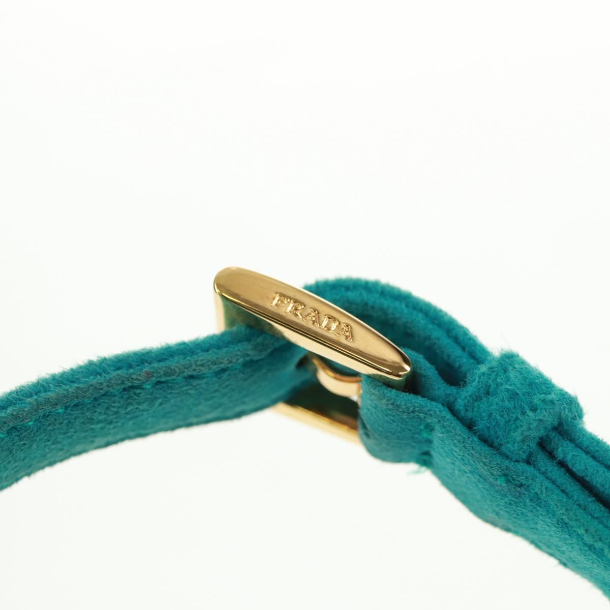 PRADA Hand Bag Suede Turquoise Blue Gold Auth 165751V