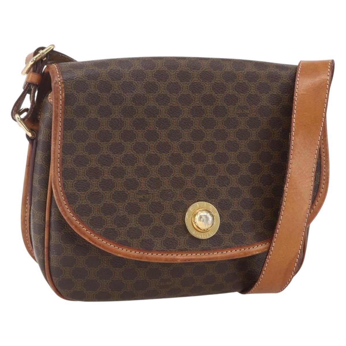 CELINE Macadam Canvas Shoulder Bag PVC Leather Brown Gold Auth 165760