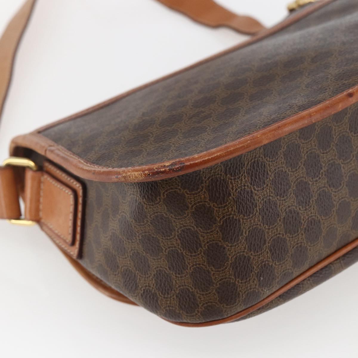 CELINE Macadam Canvas Shoulder Bag PVC Leather Brown Gold Auth 165760