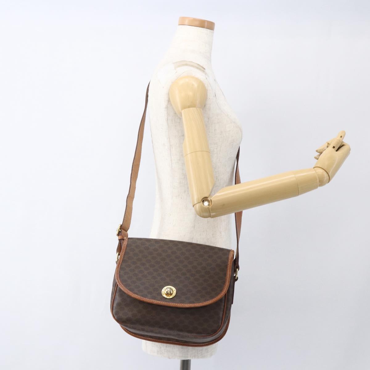 CELINE Macadam Canvas Shoulder Bag PVC Leather Brown Gold Auth 165760